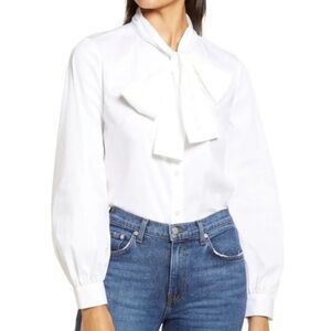 Halogen x Nordstrom Tie Neck Bow Blouse White